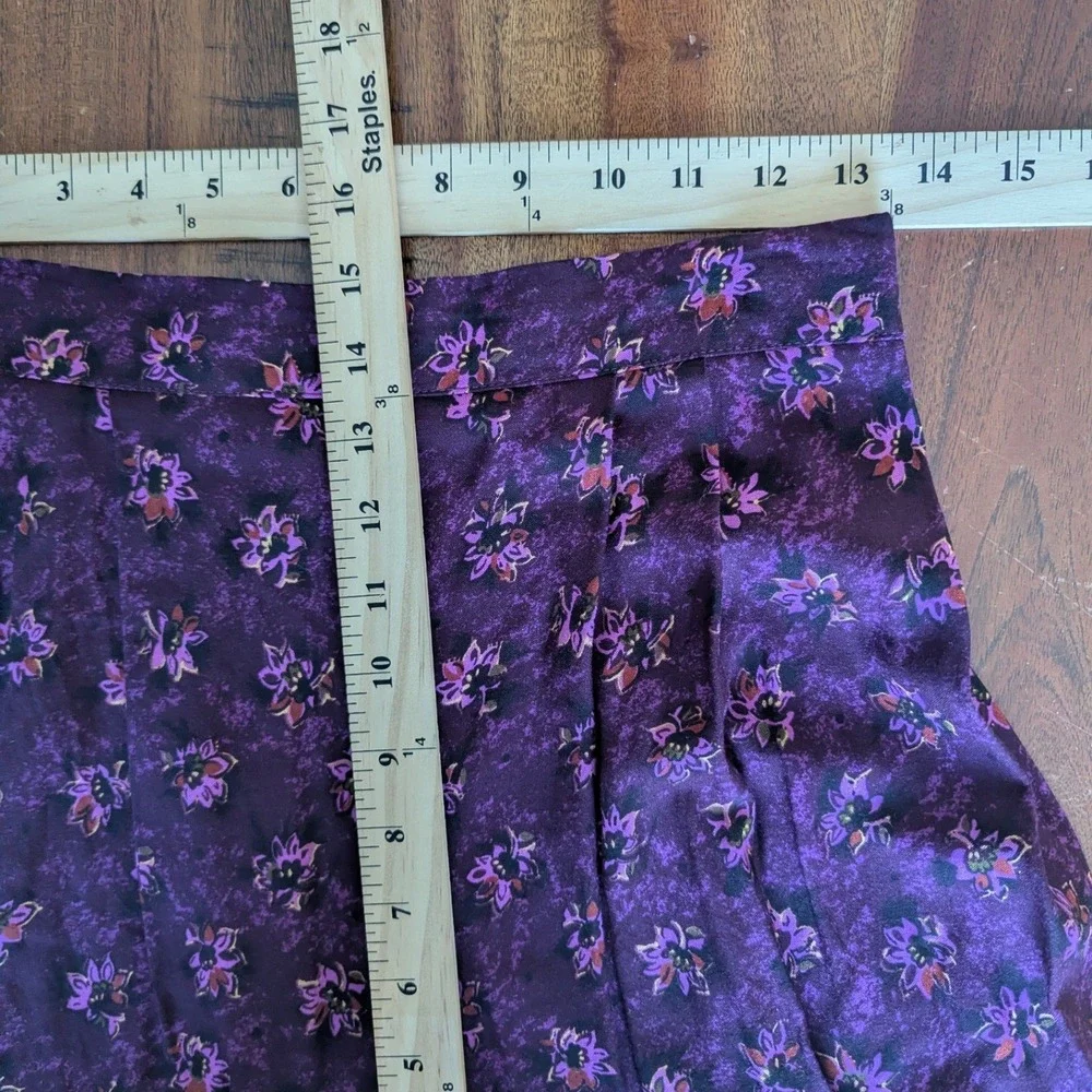 Vtg 90s 2 Pc Set Shorts Purple Floral‎ Rayon Button Up Short Sleeve Top Artsy MD